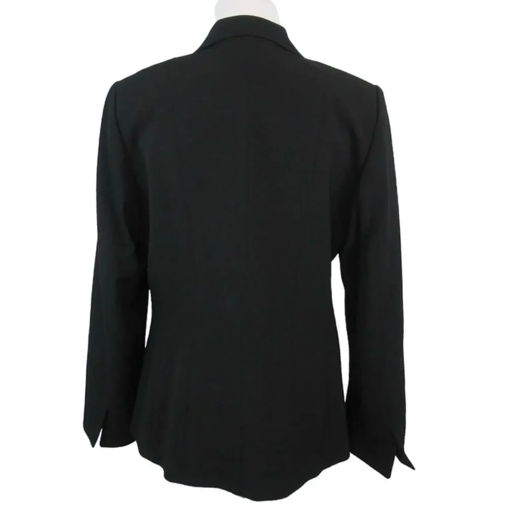 TAHARI Black Three-Button Zigzag Stitch Notch Collar Suit Jacket Blazer Size 14